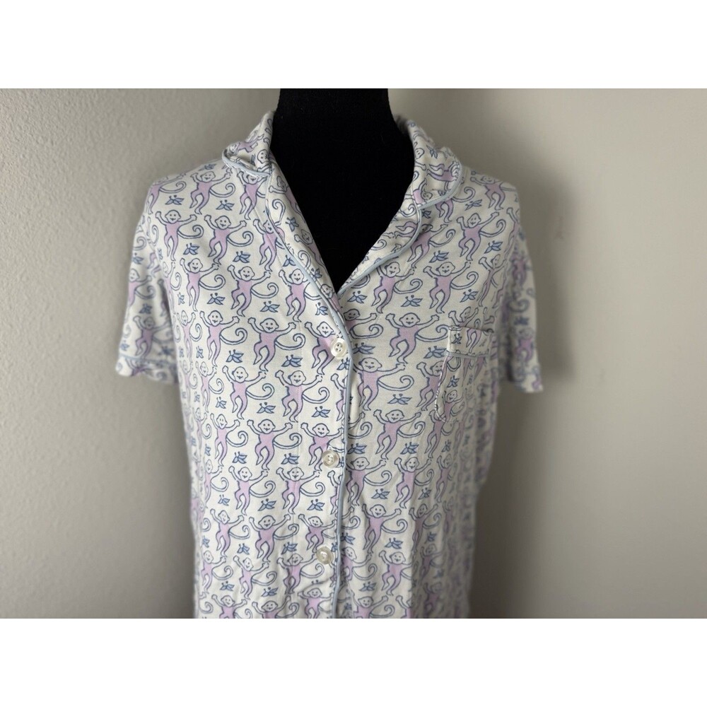 Roller Rabbit Pajama Top Womens Large Monkey Print Pima Cotton Button Front - Picture 4 of 9